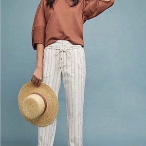 🌴ANTHROPOLOGIE Size Small Seashore Striped Pants Blue Stripes Pockets🌴